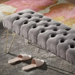 Hewett Velvet Tufted Metal Bench - Inspire Q -DreamNest Store GUEST a80a48f6 0ba6 45fa 8867 ff4d9d5042a8
