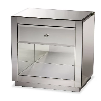 Rochadh Hollywood Glamour Style 1 Drawer And 1 Shelf Nightstand And Bedside Table Silver - Baxton Studio 3 Rochadh Hollywood Glamour Style 1 Drawer And 1 Shelf Nightstand And Bedside Table Silver - Baxton Studio - Image 3