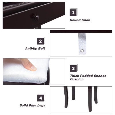 Costway Vanity Table 10 Dimmable Bulbs Makeup Desk WhiteBlackBrown 6 Costway Vanity Table 10 Dimmable Bulbs Makeup Desk WhiteBlackBrown - Image 6