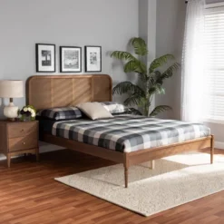 King Elston Wood And Synthetic Rattan Platform Bed Brown/Ash Walnut - Baxton Studio -DreamNest Store GUEST a9789164 51ae 481a 8451 630d2257a2bf