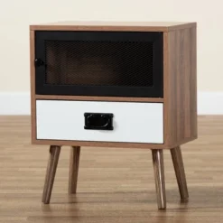Hubbard Two-Tone Wood And Metal 1 Drawer Nightstand Natural Brown/Black/White - Baxton Studio -DreamNest Store GUEST a9c74d4a ecf7 4a12 9f32 ff3c52912ad0