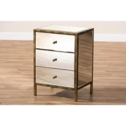 Baxton Studio Nouria Mirrored 3 Drawer Nightstand Bedside Table Silver - BaxtonStudio -DreamNest Store GUEST aa117542 882e 4796 bea8 12b178d5a4ad