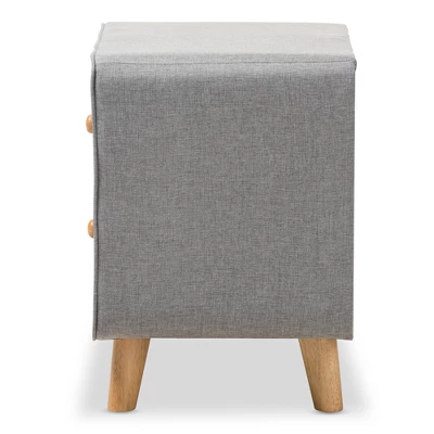 Jonesy Mid - Century Fabric Upholstered 2 - Drawer Nightstand - Gray - Baxton Studio 2 Jonesy Mid - Century Fabric Upholstered 2 - Drawer Nightstand - Gray - Baxton Studio - Image 2