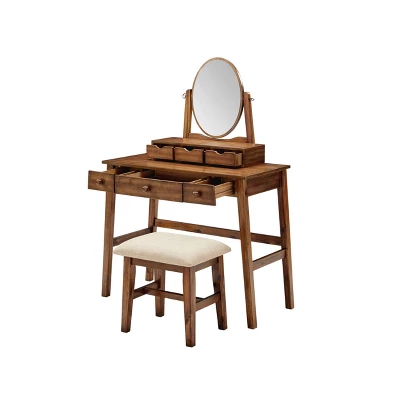 Lorna Vanity Set Walnut - Linon 1 Lorna Vanity Set Walnut - Linon