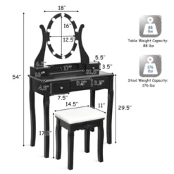 Tangkula Vanity Table Makeup Dresser Desk W/LED Light Drawers & Stool Black/Brown/White -DreamNest Store GUEST ab6bd947 d0cc 4cad a6fd 71d0394953d9