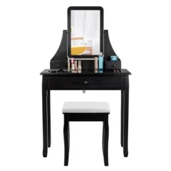 Costway Square Mirror Dressing Table Set Makeup Vanity For Bedroom, Living Room White/Black -DreamNest Store GUEST ab99f2a5 4a29 49ba 9a6c 42e7b19aba4b