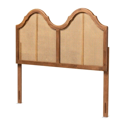 Hazel Vintage Wood And Synthetic Rattan Arched Headboard Walnut - Baxton Studio 9 Hazel Vintage Wood And Synthetic Rattan Arched Headboard Walnut - Baxton Studio - Image 9
