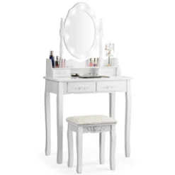 Costway Makeup Vanity Dressing Table Set W/10 Dimmable Bulbs Cushioned Stool -DreamNest Store GUEST abf3b224 e21c 4dee 90b0 9ad559e0144b