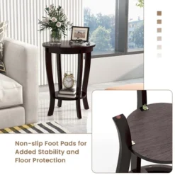 Costway 2-Tier End Table 18'' Round Compact Sofa Side Nightstand With Storage Shelf Espresso/White -DreamNest Store GUEST acd6435f 84ab 415d ad8a c15ac1309092