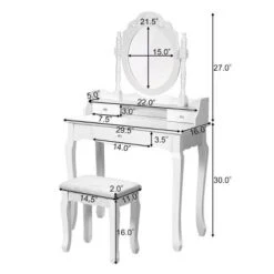 Costway White Vanity Wood Makeup Dressing Table Stool 3 Drawer -DreamNest Store GUEST ad278840 dc08 4d1f bae6 e5d9d67cb48f
