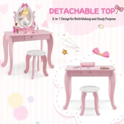 Costway Kid Vanity Table Stool Set With Adjustable Mirror Storage Drawer Makeup Pink -DreamNest Store GUEST ad892f72 e505 4fae a09c 125b6d47e9e2