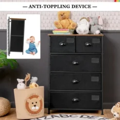 Costway 5 Drawer Dresser Fabric Storage Tower Organizer Unit Sturdy Steel Frame -DreamNest Store GUEST adae1ad8 65c2 4673 9388 e8b74bbfc357