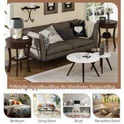 Costway 2-tier Side End Sofa Table Round Nightstand For Bedroom Living Room White/Espresso -DreamNest Store GUEST adb28f85 37cf 44e8 acf8 8ab50c9ef4a9