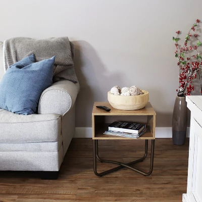 Sunnydaze Decor Sunnydaze Indoor Industrial-Style Nightstand With Open Shelf - MDP - Brown 8 Sunnydaze Decor Sunnydaze Indoor Industrial-Style Nightstand With Open Shelf - MDP - Brown - Image 8