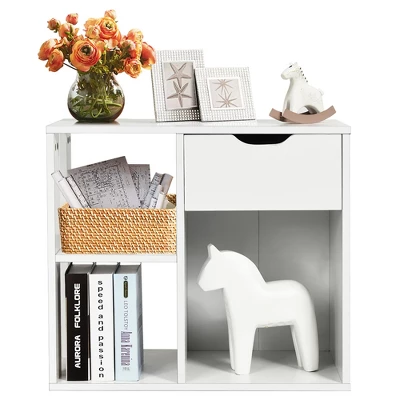 Costway 3-tier Side Table W/Storage Shelf&Drawer Space-saving Nightstand White 9 Costway 3-tier Side Table W/Storage Shelf&Drawer Space-saving Nightstand White - Image 9