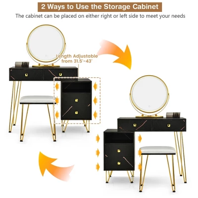 Costway Vanity Table Stool Set Dimmer LED Mirror Large Storage Cabinet Drawer Walnut BlackBrownWhite 6 Costway Vanity Table Stool Set Dimmer LED Mirror Large Storage Cabinet Drawer Walnut BlackBrownWhite - Image 6