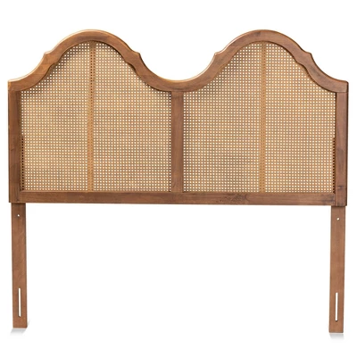 Hazel Vintage Wood And Synthetic Rattan Arched Headboard Walnut - Baxton Studio 1 Hazel Vintage Wood And Synthetic Rattan Arched Headboard Walnut - Baxton Studio
