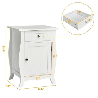 Costway 2PCS Accent End Table With Drawer Storage Cabinet Nightstand White 2 Costway 2PCS Accent End Table With Drawer Storage Cabinet Nightstand White - Image 2