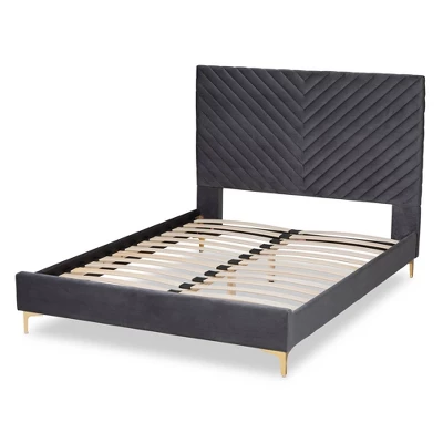 Fabrico Velvet Fabric Upholstered And Metal Platform Bed - Baxton Studio 3 Fabrico Velvet Fabric Upholstered And Metal Platform Bed - Baxton Studio - Image 3