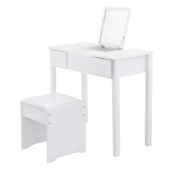 Tangkula 2 Drawers Make-up Mirror Set Vanity Dressing Table Flip-type Desktop With Stool 17 Tangkula 2 Drawers Make-up Mirror Set Vanity Dressing Table Flip-type Desktop With Stool -DreamNest Store GUEST afacbc5b 4e03 4f65 b2cf baa243e170da
