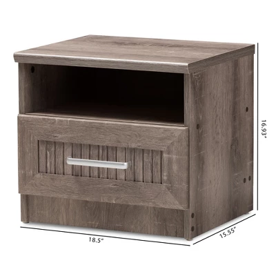 Gallia Modern And Contemporary Oak Finished 1 Drawer Nightstand Brown - Baxton Studio 8 Gallia Modern And Contemporary Oak Finished 1 Drawer Nightstand Brown - Baxton Studio - Image 8