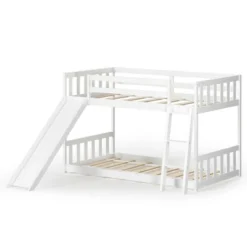 Costway Twin Over Twin Bunk Wooden Low Bed With Slide Ladder For Kids -DreamNest Store GUEST b05e2bc3 a7fa 4d0d 845c 4abe0ae7b59f