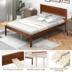 Costway Full/Queen/Twin Size Wooden Platform Bed Frame With Headboard Mattress Foundation Walnut -DreamNest Store GUEST b082fc3b fd10 42b9 8f1e 7fd47b0d47aa