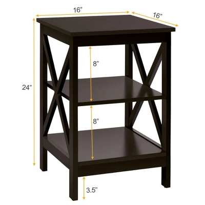 Costway 2 PCS 3-Tier Nightstand End Table X Design Storage Display Shelf Living Room 1 Costway 2 PCS 3-Tier Nightstand End Table X Design Storage Display Shelf Living Room