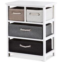 Costway Storage Drawer Unit 4 Woven Basket Cabinet Chest Bedside Table Nightstand -DreamNest Store GUEST b1093540 3e66 4fc9 8f4b 9b855502f953