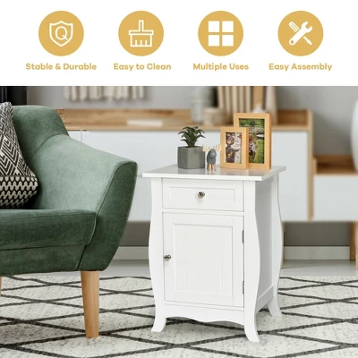 Costway 2PCS Accent End Table With Drawer Storage Cabinet Nightstand White 3 Costway 2PCS Accent End Table With Drawer Storage Cabinet Nightstand White - Image 3