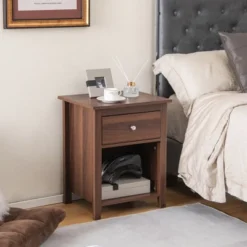 Costway Nightstand Bedside Table With Drawer & Open Shelf For Living Room Bedroom Walnut/Brown 13 Costway Nightstand Bedside Table With Drawer & Open Shelf For Living Room Bedroom Walnut/Brown -DreamNest Store GUEST b174e6c7 065d 4e94 8f33 f14c1df98ea1