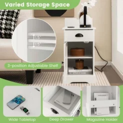 Costway Side End Table Nightstand With Charging Station Storage For Living Room Bedroom -DreamNest Store GUEST b20002c1 c7ee 4616 8665 ce322b28a47f
