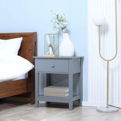 HOMCOM Modern Style Nightstand, Side Table With Drawer And Storage Shelf For Bedroom, Or Living Room, Gray 1 HOMCOM Modern Style Nightstand, Side Table With Drawer And Storage Shelf For Bedroom, Or Living Room, Gray