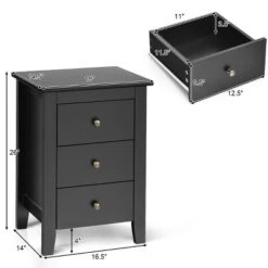 Costway Nightstand End Beside Sofa Table Cabinet W/ 3 Drawers Bedroom Furniture Black