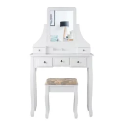 Tangkula Rotatable Mirror Vanity Set Makeup Dressing Table And Stool W/ 5 Drawers -DreamNest Store GUEST b2195450 8a0d 4e22 99a3 7251ec8c85e5