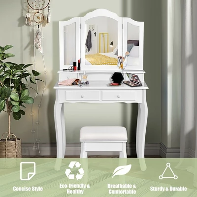 Costway Vanity Makeup Dressing Table Stool 4 Jewelry Wood Desk White 6 Costway Vanity Makeup Dressing Table Stool 4 Jewelry Wood Desk White - Image 6