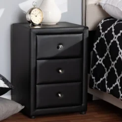 Tessa Faux Leather Upholstered 3 Drawer Nightstand Black - Baxton Studio -DreamNest Store GUEST b23e77ff 8ff7 4dd3 ad3b 6ce184d9ddd0