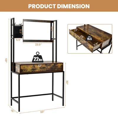 Costway Industrial Vanity Table With 3-Height Adjustable Mirror Storage Bag Large Drawer 1 Costway Industrial Vanity Table With 3-Height Adjustable Mirror Storage Bag Large Drawer
