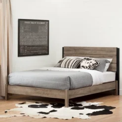 Full Munich Platform Bed Set Weathered Oak/Matte Black - South Shore