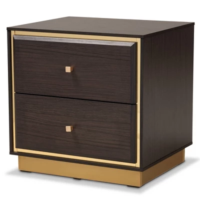 Cormac Wood And Metal 2 Drawer Nightstand - Baxton Studio 9 Cormac Wood And Metal 2 Drawer Nightstand - Baxton Studio - Image 9