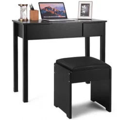 Costway Black Vanity Dressing Table Furniture Stool Storage Box -DreamNest Store GUEST b3314f0e 2079 4f8e b2d1 178c6b648475