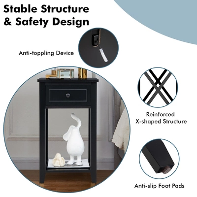 Costway Nightstand Chair Side End Table With Drawer & Shelf Bedroom Furniture White BrownBlack 7 Costway Nightstand Chair Side End Table With Drawer & Shelf Bedroom Furniture White BrownBlack - Image 7