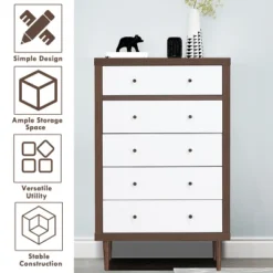 Costway 5 Drawer Dresser Wood Chest Of Drawers Storage Freestanding Cabinet Organizer -DreamNest Store GUEST b3ead3c8 0137 4feb b095 89efb4fb1627