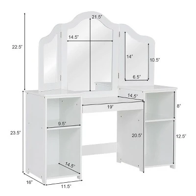 Costway Vanity Table Set Makeup Dressing Kids Girls Study Table Tri Folding Mirror WhitePink 4 Costway Vanity Table Set Makeup Dressing Kids Girls Study Table Tri Folding Mirror WhitePink - Image 4