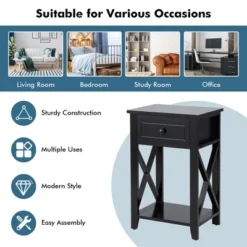 Costway Nightstand Chair Side End Table With Drawer & Shelf Bedroom Furniture White BrownBlack 18 Costway Nightstand Chair Side End Table With Drawer & Shelf Bedroom Furniture White BrownBlack -DreamNest Store GUEST b4ed1844 001c 442e aae9 d0cef24fcd1a