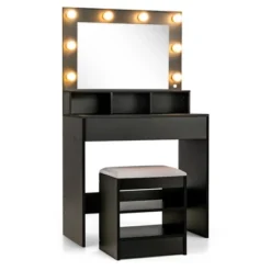 Costway Vanity Table Set With Lighted Mirror 8 LED Bulbs Large Drawer Cushion Stool 17 Costway Vanity Table Set With Lighted Mirror 8 LED Bulbs Large Drawer Cushion Stool -DreamNest Store GUEST b4fa97d8 7878 40cf b9a9 ed3d1323edb5