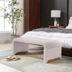 Lily 43.31" Faux Shearling Fabric Look Upholstered Waterfall Bench With Gold Metal Legs-Maison Boucle 24 Lily 43.31" Faux Shearling Fabric Look Upholstered Waterfall Bench With Gold Metal Legs-Maison Boucle -DreamNest Store GUEST b515ec4c 8fc3 417f 9da4 c9a5f2bcf7d0