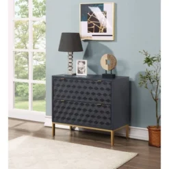 Teressa Mid-Century Modern 2 Drawer Storage Accent Chest Black/Gold - Treasure Trove -DreamNest Store GUEST b51a0b62 55b8 4749 99d1 c604d2508c8c