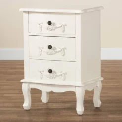 Callen Wood 3 Drawer Nightstand White - Baxton Studio -DreamNest Store GUEST b5633e40 d34f 44a0 bffe 059f89f351ac