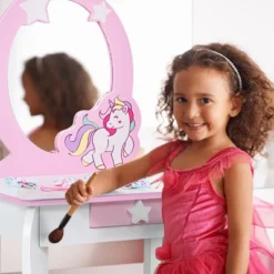 Tangkula 2-in-1 Kids Vanity Set Makeup Table & Chair Set For Toddlers W/Detachable Mirror Pink/White -DreamNest Store GUEST b5a0e1cc f598 4a0d ac46 0424b729ff21